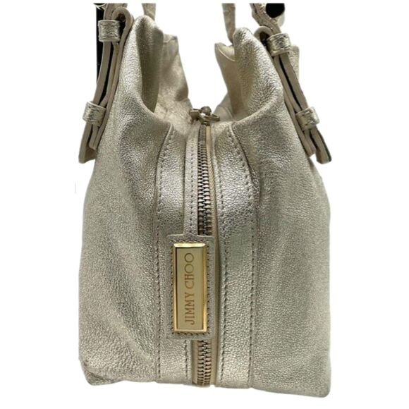 Jimmy Choo (Authentic) Tulita Champagne Gold Leather Buckle Satchel Handbag VGUC - Picture 6 of 12